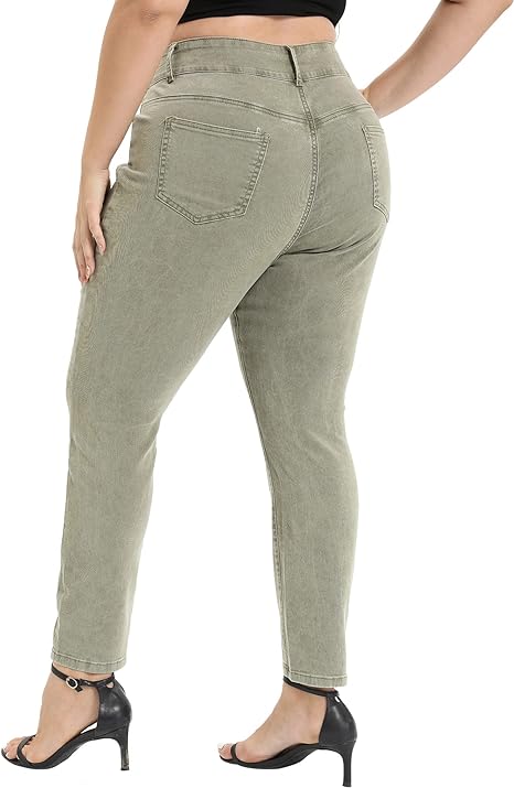 Womens Plus Size Skinny Tapered Pants Comfy Stretch High Waist Ankle Jean