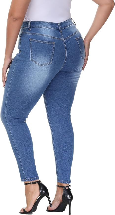 Womens Plus Size Skinny Jeans Stretchy High Waisted Ankle Jean