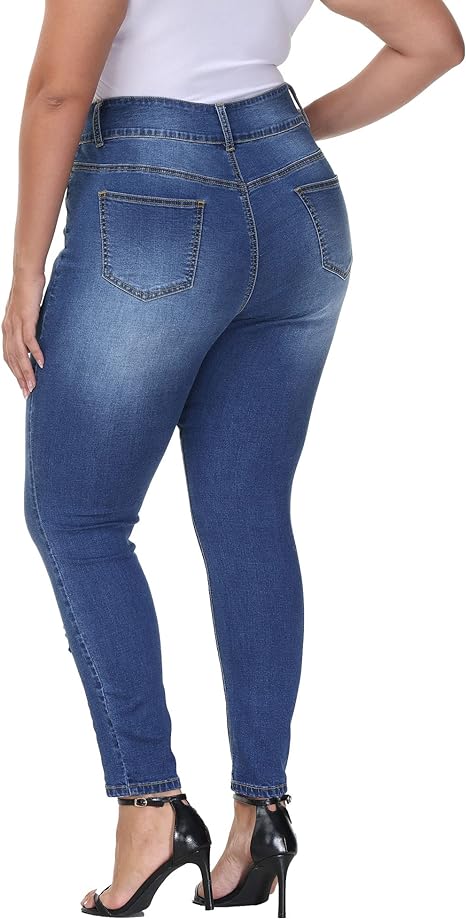 Womens Plus Size Skinny Jeans Stretchy High Waisted Ankle Jean