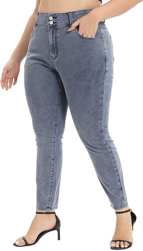 Womens Plus Size Skinny Tapered Pants Comfy Stretch High Waist Ankle Jean