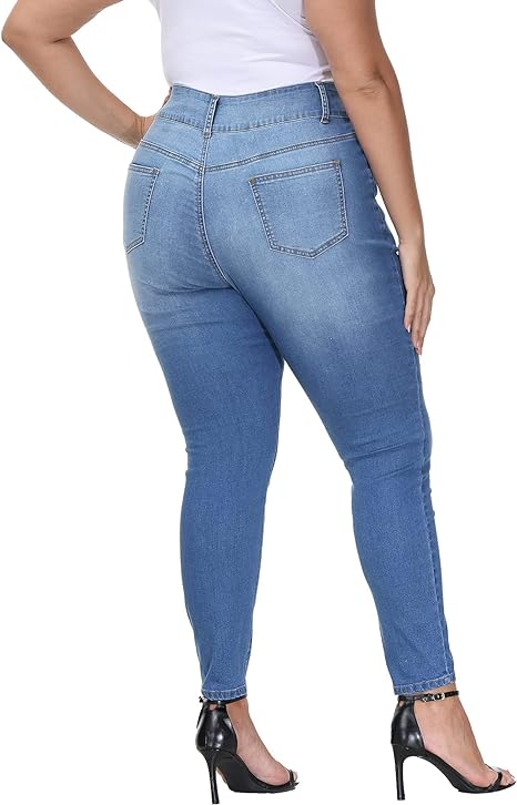Womens Plus Size Skinny Jeans Stretchy High Waisted Ankle Jean