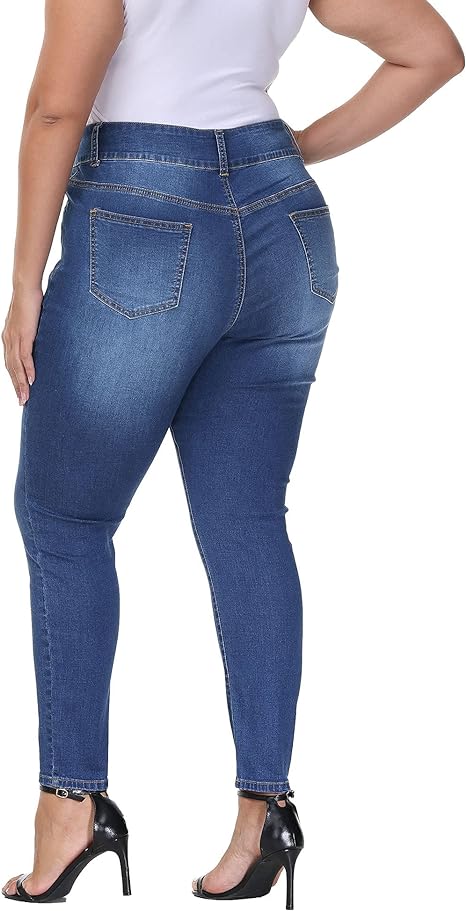 Womens Plus Size Skinny Jeans Stretchy High Waisted Ankle Jean