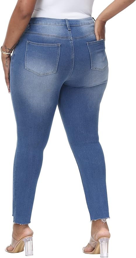 Womens Plus Size Skinny Jeans Stretchy High Waisted Ankle Jean