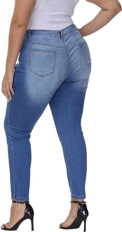 Womens Plus Size Skinny Jeans Stretchy High Waisted Ankle Jean