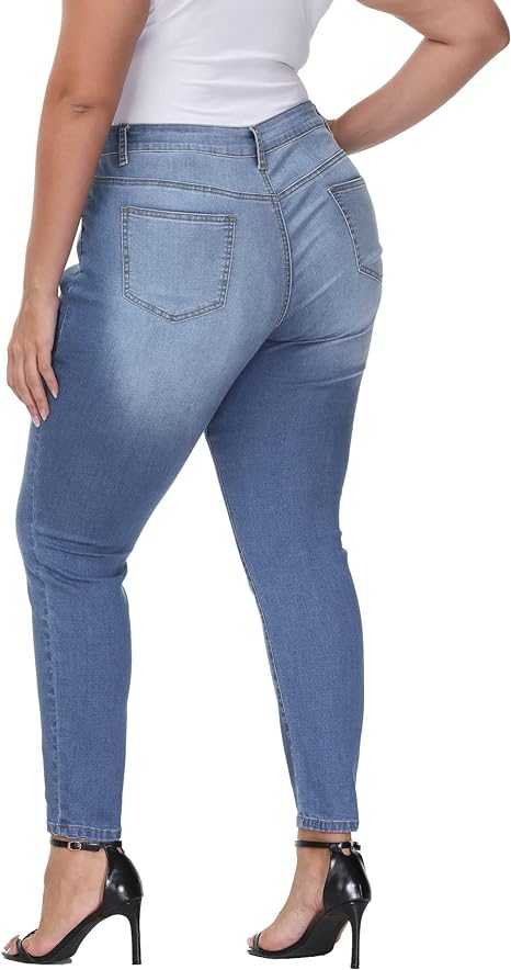 Womens Plus Size Skinny Jeans Stretchy High Waisted Ankle Jean
