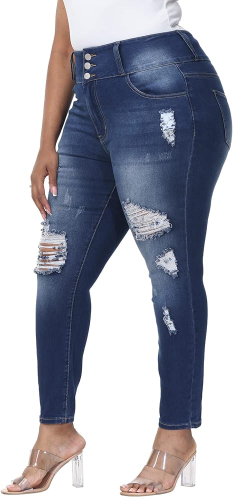 Womens Plus Size Skinny Jeans Stretchy High Waisted Ankle Jean