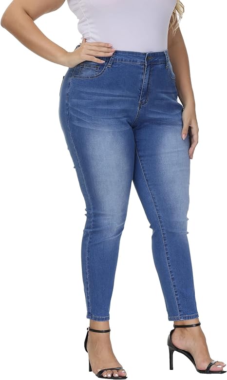 Womens Plus Size Skinny Jeans Stretchy High Waisted Ankle Jean