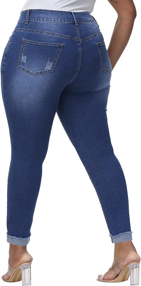 Womens Plus Size Skinny Jeans Stretchy High Waisted Ankle Jean