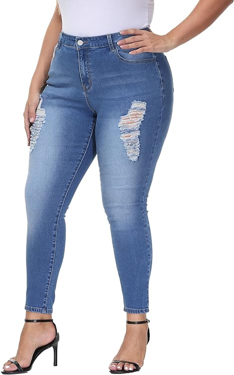 Womens Plus Size Skinny Jeans Stretchy High Waisted Ankle Jean