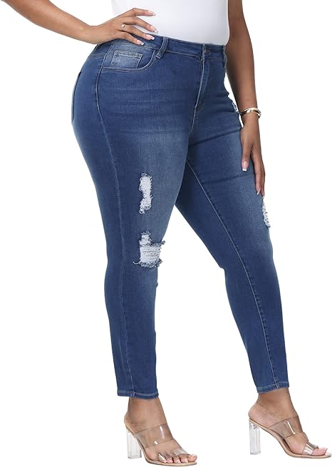 Womens Plus Size Skinny Jeans Stretchy High Waisted Ankle Jean