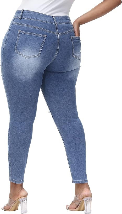 Womens Plus Size Skinny Jeans Stretchy High Waisted Ankle Jean