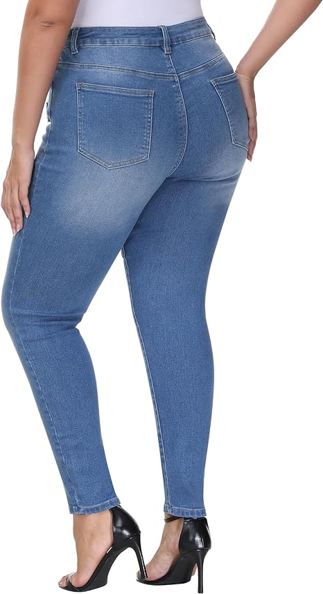 Womens Plus Size Skinny Jeans Stretchy High Waisted Ankle Jean