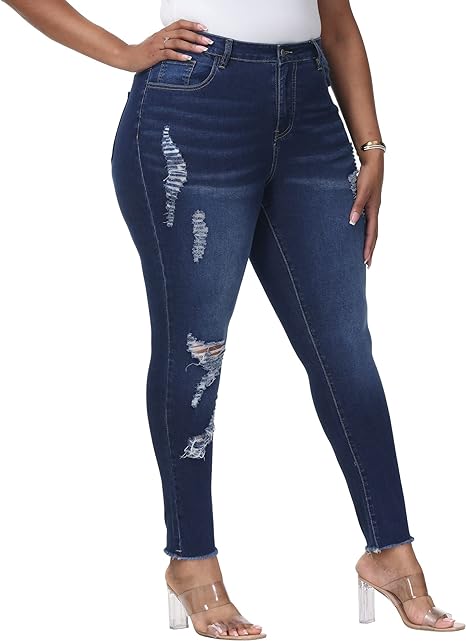 Womens Plus Size Skinny Jeans Stretchy High Waisted Ankle Jean