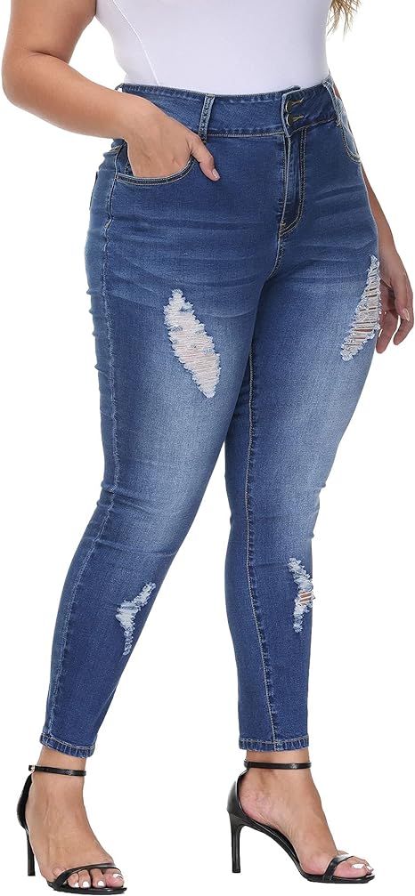 Womens Plus Size Skinny Jeans Stretchy High Waisted Ankle Jean