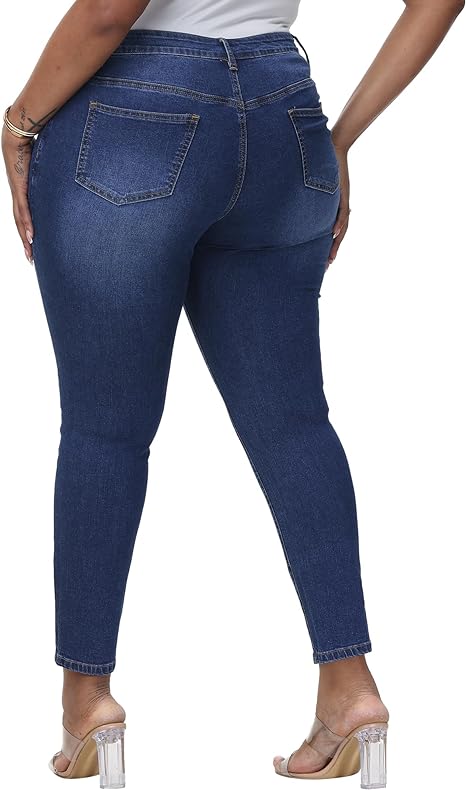 Womens Plus Size Skinny Jeans Stretchy High Waisted Classic Ankle Jean