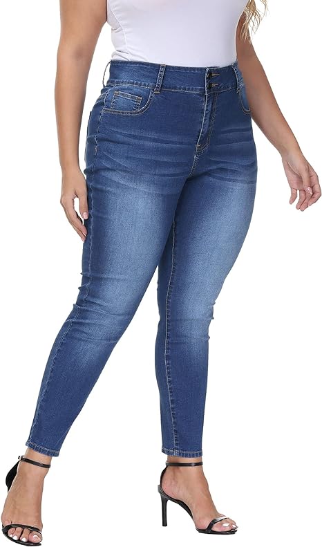 Womens Plus Size Skinny Jeans Stretchy High Waisted Ankle Jean