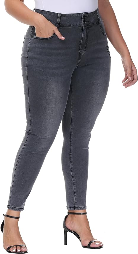 Womens Plus Size Skinny Jeans Stretchy High Waisted Classic Ankle Jean