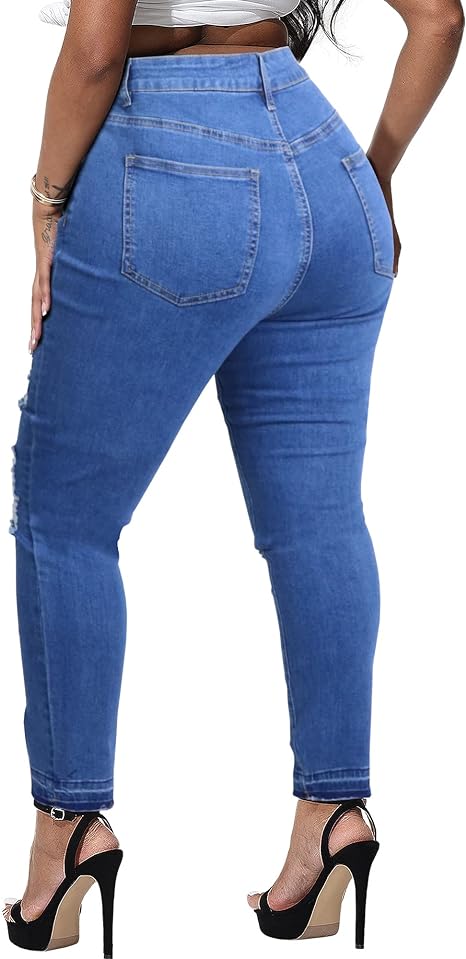 Womens Plus Size Skinny Jeans Stretchy High Waisted Ankle Jean