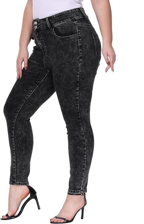 Womens Plus Size Skinny Jeans Stretchy High Waisted Classic Ankle Jean