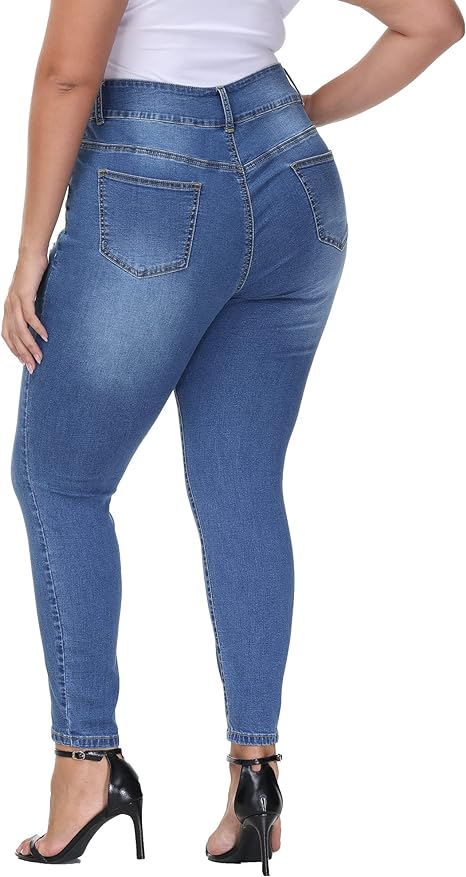 Womens Plus Size Skinny Jeans Stretchy High Waisted Ankle Jean