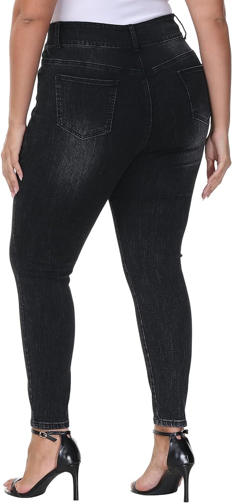Womens Plus Size Skinny Jeans Stretchy High Waisted Classic Ankle Jean