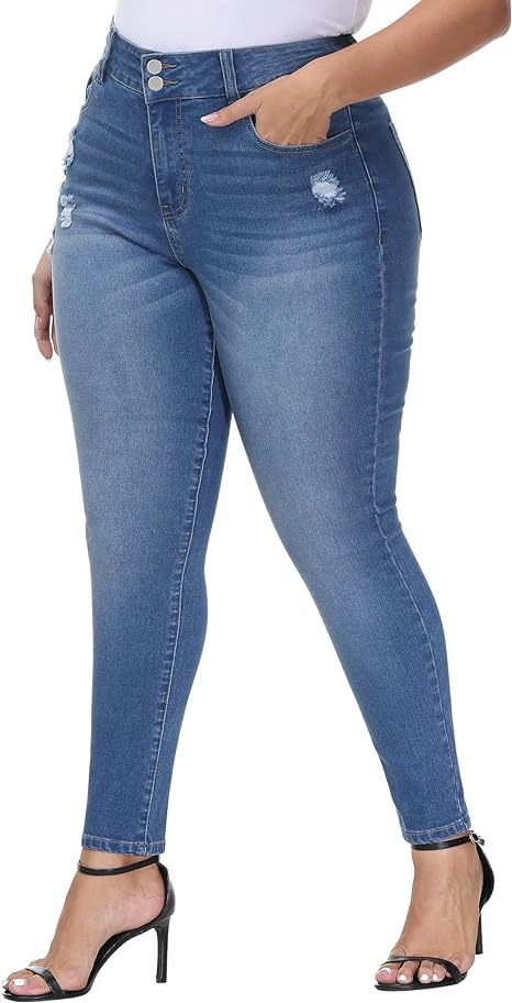 Womens Plus Size Skinny Jeans Stretchy High Waisted Ankle Jean