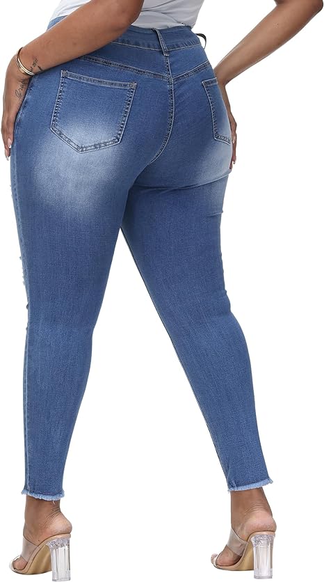 Womens Plus Size Skinny Jeans Stretchy High Waisted Ankle Jean