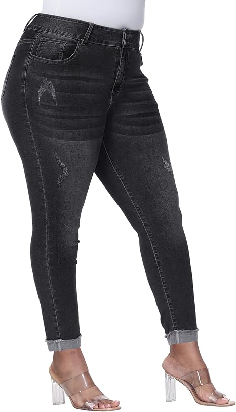 Womens Plus Size Skinny Jeans Stretchy High Waisted Ankle Jean