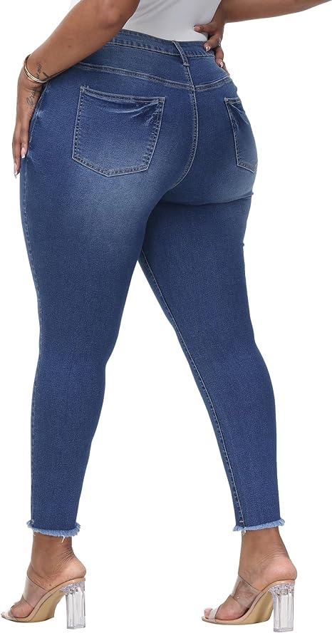 Womens Plus Size Skinny Jeans Stretchy High Waisted Classic Ankle Jean