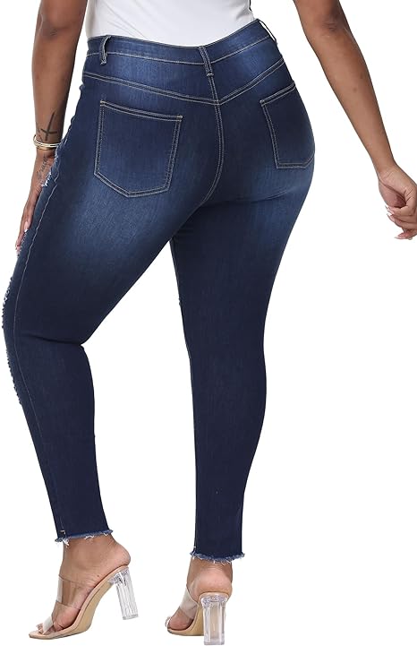 Womens Plus Size Skinny Jeans Stretchy High Waisted Ankle Jean
