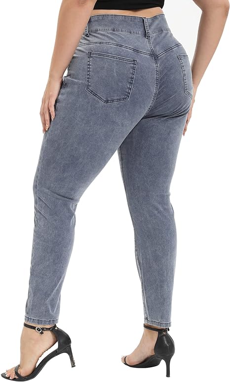 Womens Plus Size Skinny Tapered Pants Comfy Stretch High Waist Ankle Jean