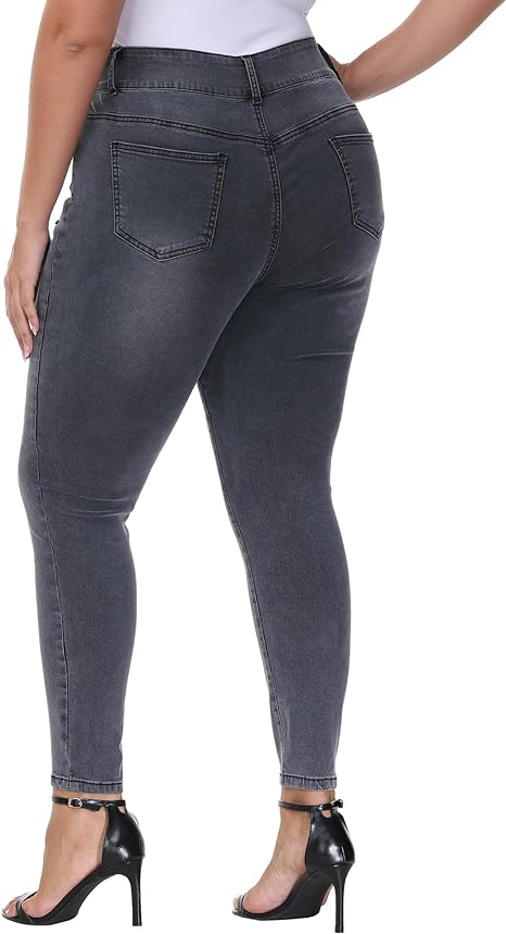 Womens Plus Size Skinny Jeans Stretchy High Waisted Classic Ankle Jean