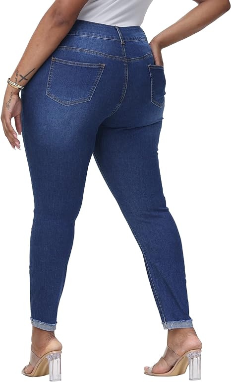 Womens Plus Size Skinny Jeans Stretchy High Waisted Ankle Jean