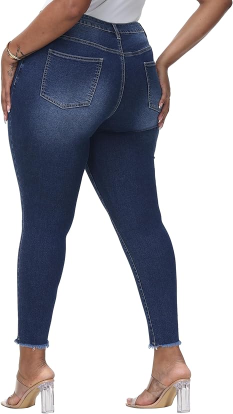 Womens Plus Size Skinny Jeans Stretchy High Waisted Classic Ankle Jean