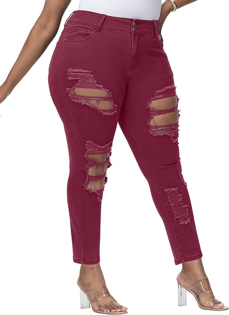 Womens Plus Size Skinny Jeans Stretchy High Waisted Ankle Jean