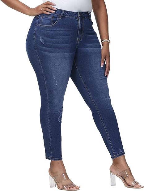 Womens Plus Size Skinny Jeans Stretchy High Waisted Classic Ankle Jean