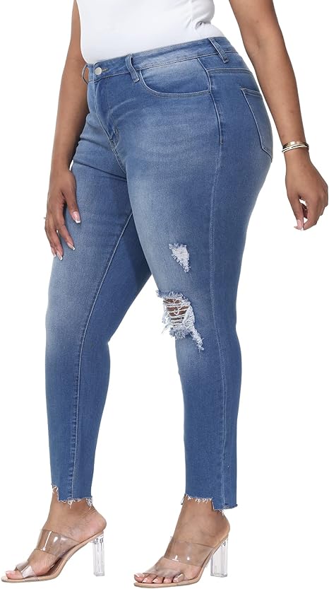 Womens Plus Size Skinny Jeans Stretchy High Waisted Ankle Jean