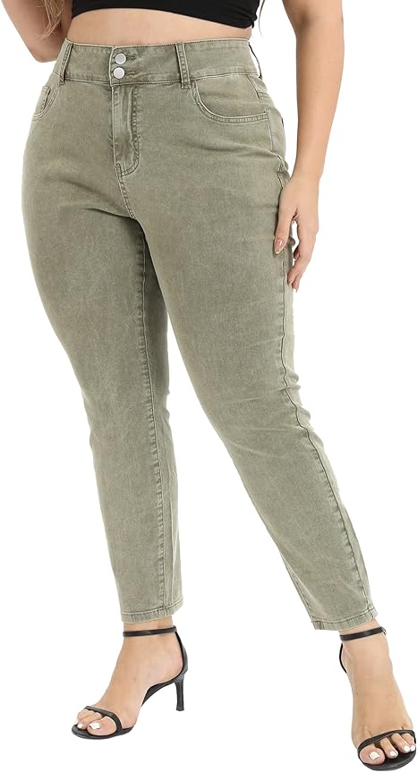 Womens Plus Size Skinny Tapered Pants Comfy Stretch High Waist Ankle Jean