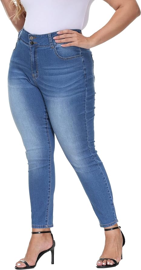 Womens Plus Size Skinny Jeans Stretchy High Waisted Ankle Jean