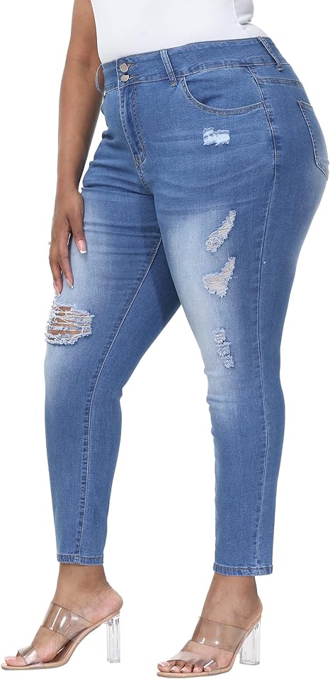 Womens Plus Size Skinny Jeans Stretchy High Waisted Ankle Jean