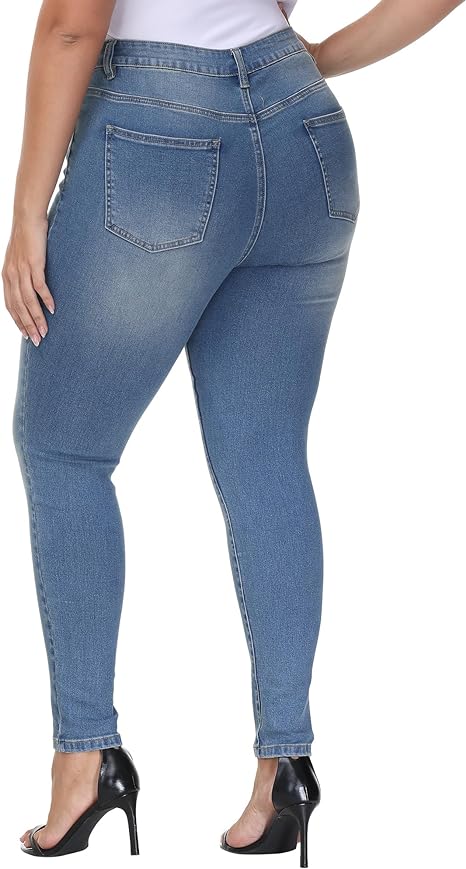 Womens Plus Size Skinny Jeans Stretchy High Waisted Classic Ankle Jean