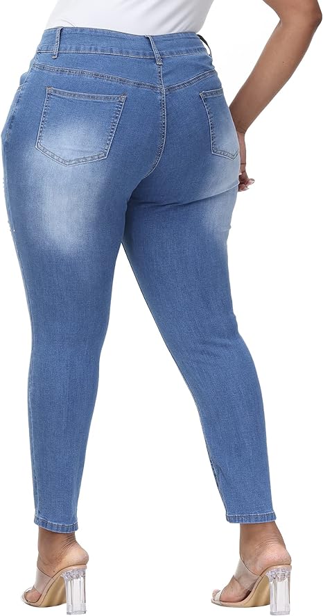 Womens Plus Size Skinny Jeans Stretchy High Waisted Ankle Jean