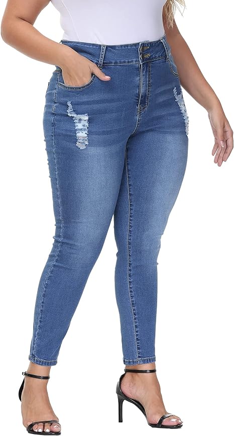 Womens Plus Size Skinny Jeans Stretchy High Waisted Ankle Jean