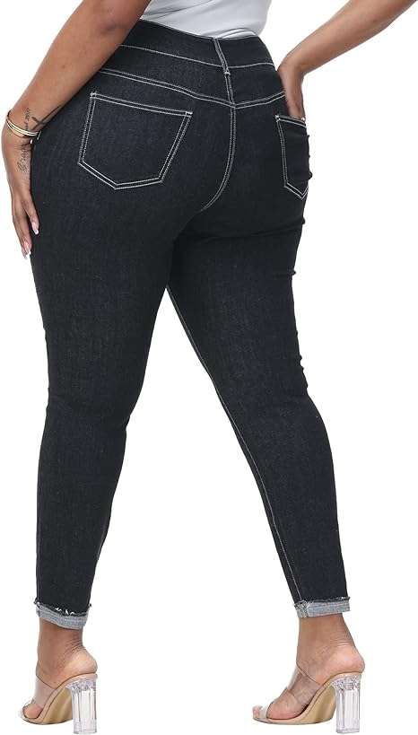 Womens Plus Size Skinny Jeans Stretchy High Waisted Ankle Jean
