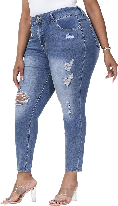 Womens Plus Size Skinny Jeans Stretchy High Waisted Ankle Jean