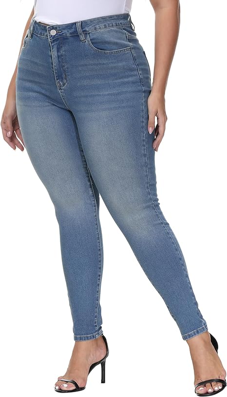 Womens Plus Size Skinny Jeans Stretchy High Waisted Classic Ankle Jean