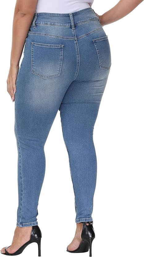 Womens Plus Size Skinny Jeans Stretchy High Waisted Classic Ankle Jean