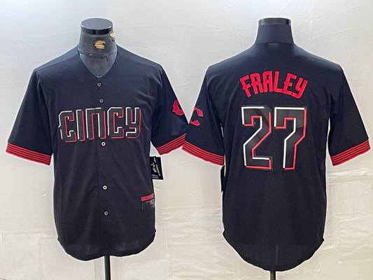 Cincinnati Reds #27 Jake Fraley Black 2023 City Connect Cool Base Stitched Baseball Jerseys