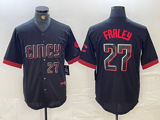 Cincinnati Reds #27 Jake Fraley Number Black 2023 City Connect Cool Base Stitched Baseball Jerseys