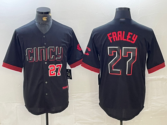 Cincinnati Reds #27 Jake Fraley Number Black 2023 City Connect Cool Base Stitched Baseball Jerseys